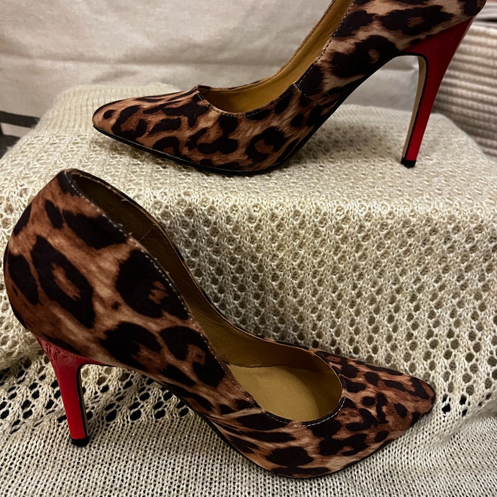 XOXO Leopard Print Heels with Red Accents